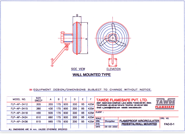 FLP Aircirculators Wall Mounted Type (for 3 phase)